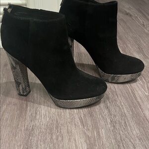 Michael Kors Black Suede Ankle Boots with Snakeskin Heel